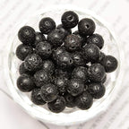 NCB 200PCS 8mm Natura Black Volcanic Lava Gemstone Round Spacer Loose Beads for Jewelry Making with Crystal Stretch Cord (Black Volcanic Lava, 8mm 200Beads)