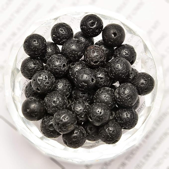 NCB 200PCS 8mm Natura Black Volcanic Lava Gemstone Round Spacer Loose Beads for Jewelry Making with Crystal Stretch Cord (Black Volcanic Lava, 8mm 200Beads)