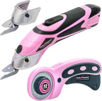Pink Power Electric Fabric Scissors for Crafts, Sewing, Cardboard, Carpet & Scrapbooking - Heavy Duty Cutting Tool, Automatic Cordless Electric Scissors Fabric Cutter & Rotary Cutter Set (Pink)