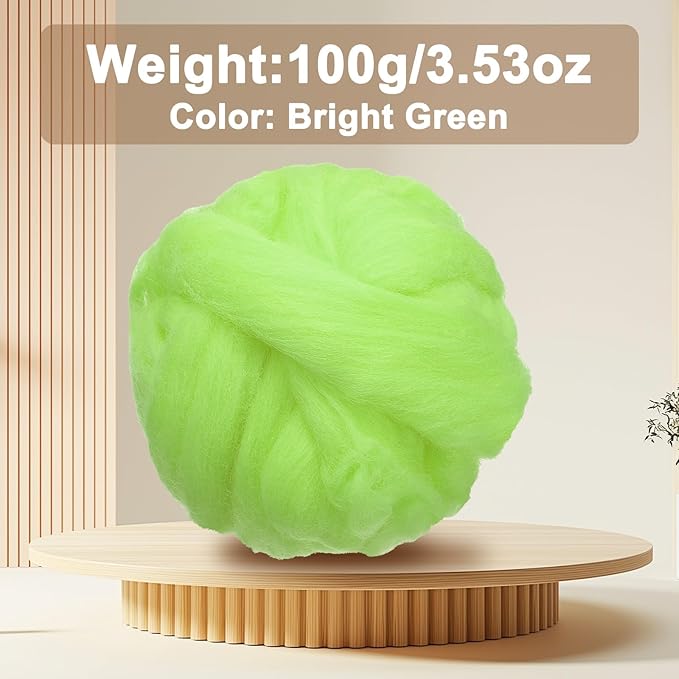 uxcell 3.53oz Wool Roving Yarn, Needle Felting Wool Fiber DIY Craft Needle Wet Felting Supplies for Blending Weaving Handcrafts, Bright Green