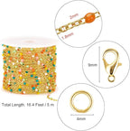 16.4 Feet Gold Plated Stainless Steel Chains Bulk Colorful Enamel Bead Chain Roll for Jewelry Making Thin Cable Link with Findings for DIY Craft