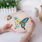 Konrisa Embroidery Kits with Butterfly Flower Pattern, Stamped Embroidery Starter Kit for Beginners Adults Needlepoint Kits Include Embroidery Fabric Embroidery Hoop Threads and Needles,Set of 2