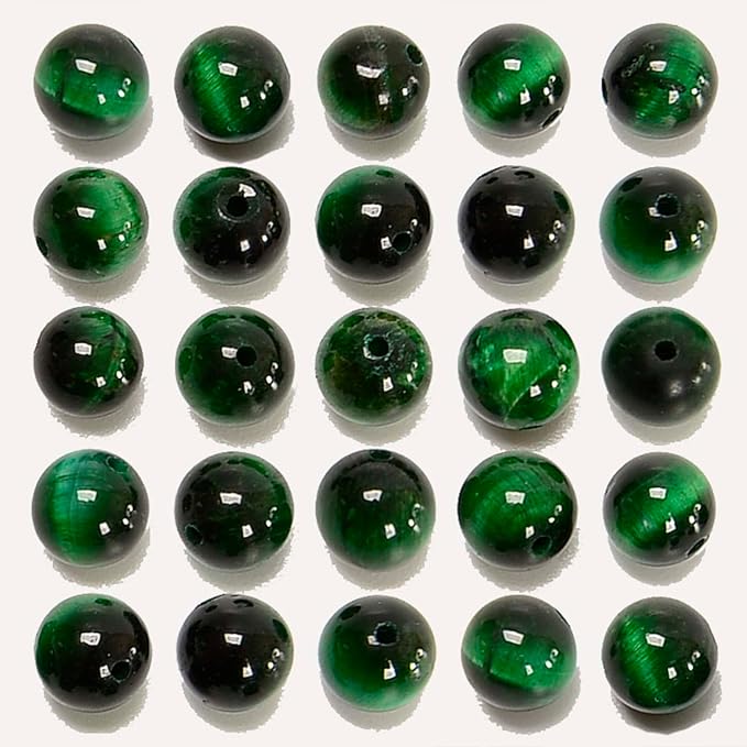 NCB 100PCS 8mm Natural Green Tiger's Eye Gemstone Round Loose Stone Spacer Beads for Jewelry Making with Crystal Stretch Cord