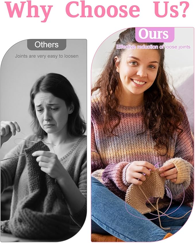 Coopay Interchangeable Knitting Needles with 4 Rotatable Cables, 13 Pairs Circular Knitting Needles 3.0-10.0mm with Case, Aluminum Cable Needles for Knitting, Ideal Gifts for Knitters, Purple Love