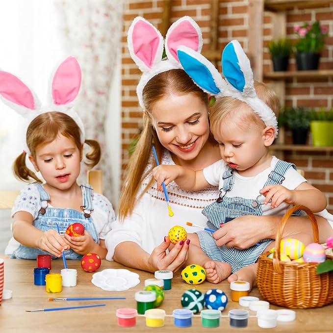 Qilery 24 Set 4 x 4 Inch Mini Canvas Panels and Easel Painting Kit, 12 Colors Acrylic Strips Palettes Brush, Art Set for Kids Oil Paint Crafts Birthday Party Favors