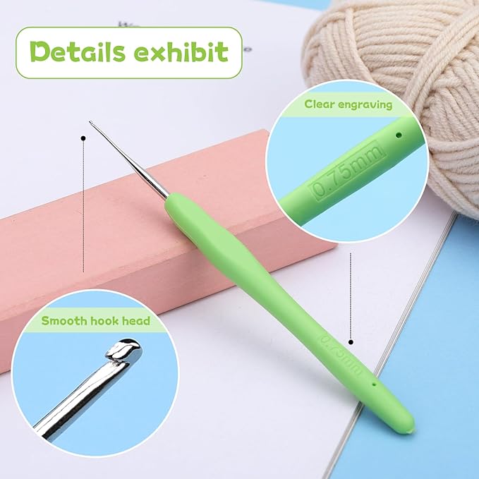 0.75 mm Crochet Hook, Ergonomic Handle for Arthritic Hands, Extra Long  Knitting Needles for Beginners and Crocheting Yarn (0.75 mm)
