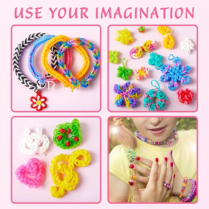 INSCRAFT 21850+ Rubber Loom Bands Refill Kit, 41 Colors Rubber Bands with 400 S-Clips, 280 Beads, 5 Crochet Hooks, Tassels and More, Bracelet Making Kit for Girls Boys Kids Birthday Gift