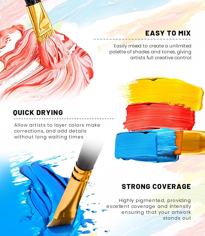 52 PCS Acrylic Paint Set with 12 Brushes, 2 Knives & Palette, 36 Colors (2oz/60ml) Art Craft Paint for Adults Kids Artists Beginners, Halloween Pumpkin Canvas Ceramic Rock Painting Kit