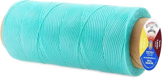 Mandala Crafts Turquoise Flat Waxed Thread for Leather Sewing - 273 Yds 150D 0.8mm Polyester Leather Thread String Waxed Cord for Leatherwork, Beading, Bookbinding, Hand Stitching