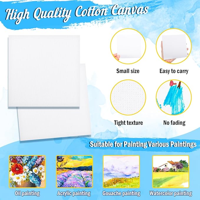 20 Pack Mini Canvas and Easel Set, 5.9 X 5.9 inch Small Painting Canvas Panel with Mini Easel, Mini Canvases with 10 Brushes & 5 Paint Tray,Art Canvases Painting Kit for Birthday Party Favors