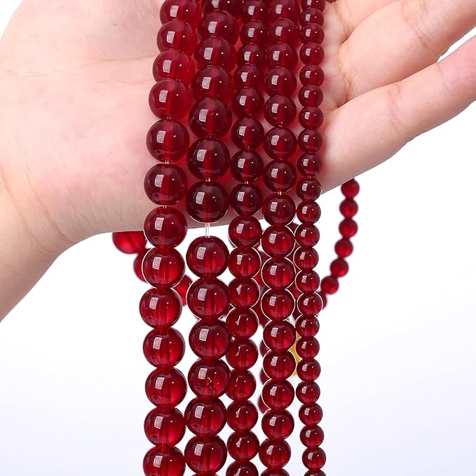 136pcs 6mm Smooth Garnet Red Glass Crystal Round Loose BeadsFor Jewelry Making DIY Bracelet Necklace Accessories 32" 2 Strand