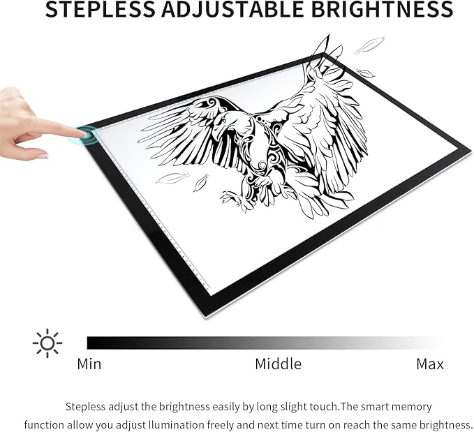 A2 Light Pad Super Thin 7mm Portable Stepless Dimmable Brightness Large Light Box Copy Board for Diamond Painting Weeding Vinyl with 2 Multi-Functional Clips 12V 2A Adapter (23.7''x15.8'')