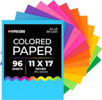 Hygloss Products Assorted Bright Colored Paper - 24 lb, 89 GSM, Acid-Free, Fade-Resistant, 11x17-Inch Ledger Size Color Copy Paper, 96 Sheets, 12 Colors