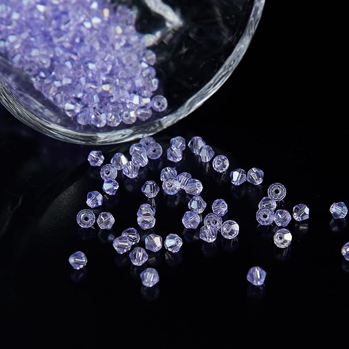 1200PCS 3mm Bicone Crystal Glass Beads for Jewelry Making, Sparkling Mini Beads for Suncatchers, DIY Bracelets & Craft Projects (Light Purple)