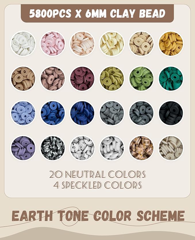 ClaBead 6300 Pcs Clay Beads Bracelet Making Kit for Adults, 24 Colors 6mm Clay Beads for Bracelets Making, Jewelry Making Kits with Letter Beads for Girls 13-15, Friendship Bracelet Kit for Women