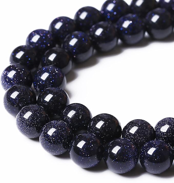 38PCS 10mm Blue Sandstone Gemstone Beads Beads Natural Stone Round Loose Beads for Jewelry Making DIY Bracelet Necklace 15" Inch