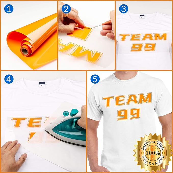 HTV Orange Heat Transfer Vinyl Rolls 12 Inch by 8feet Roll Iron on DIY for T-Shirt Easy to Cut & Weed for Heat Vinyl Design Glossy (8Ft, Orange)