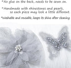 6 Pieces 3D Flower Lace Embroidery Butterflies Appliques Pearl Patches for Repairing and Decorating, Sewing Craft Clothing Jeans Jackets Bags (Gray)