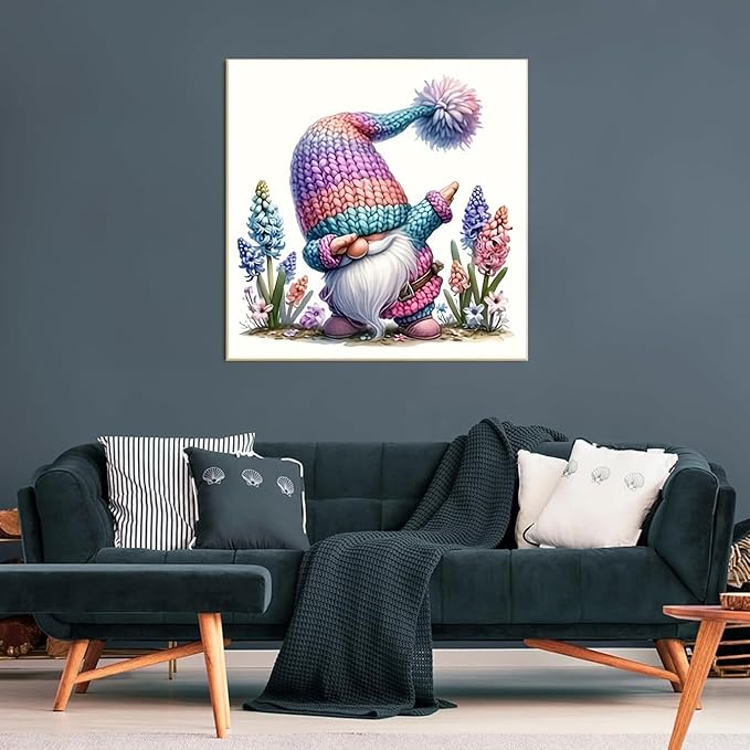 Lzyueyuan Gnome Stamped Cross Stitch Kits for Adults Beginner, Cross Stitch Ornament Kits Counted Embroidery Needlepoint Kits Home Decor 13.8X13.8 inch