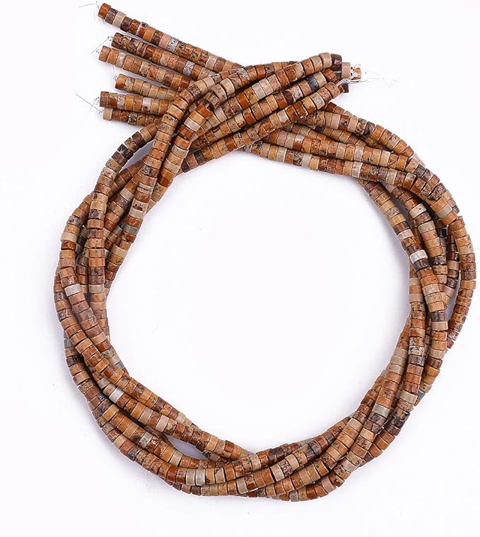 Natural Brown Picture Jasper Spacer Beads Caps Loose Semi Gemstone for Beading Jewelry Making 4mmx2mm 38cm