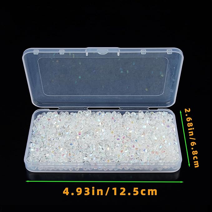 1100PCS 4mm Bicone Crystal Glass Beads for Jewelry Making, Sparkling Mini Beads for Suncatchers, DIY Bracelets & Craft Projects (AB White)