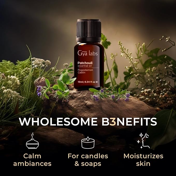 Gya Labs Patchouli Essential Oil - 0.34 Fl Oz - for Hair, Skin, Diffuser, Aromatherapy & DIY Candle Making Scent