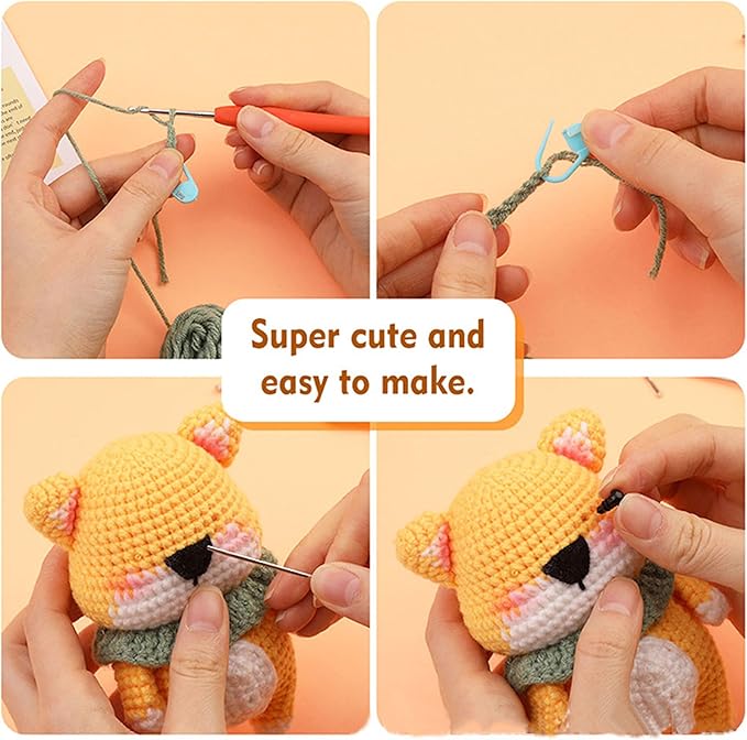 HKEUZEZO Crochet Kit for Beginners, Animal Dog Pattern Knitting Kit for Adults Kids with Step-by-Step Video Tutorials, Yarns Hook Accessories