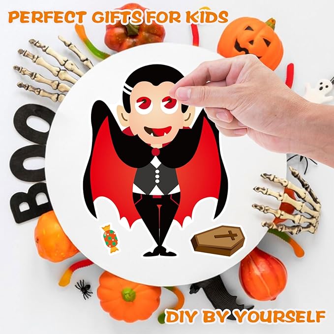 36 Sheets Halloween Stickers for Kids, Make Your Own Halloween Character Mix and Match Stickers Vampires Witches Mummies Zombies Ghosts Sticker, Halloween Party Party Supplies Favors