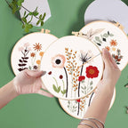 Ohcol 3 Sets Embroidery Kit,Needlepoint Kits for Adults,Needle Point Cross Stitch Kits for Beginners with Washable Pre-Printed Floral Pattern,3 Hoops,Women DIY Hand Crafts