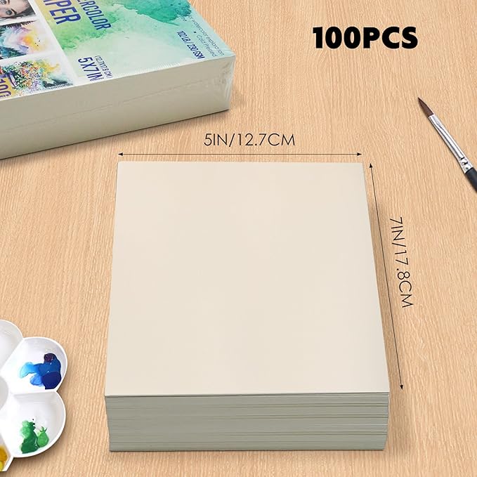 100 Sheets Watercolor Paper 5x7 Inch 102LB/230GSM Cold Press Practice Paper for Students and Beginners, Acid-Free Heavyweight Art Sheets for Painting, Printing, Scanning & Crafting