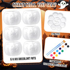 Pasimy 6 Set DIY Ceramic Succulent Planter Pots Paint Your Own Flower Pots Craft Kit Unpainted Bisque Paintable Flowerpot with Brush Palette Ready to Paint for Family Activity Gift (Evil Pumpkin)