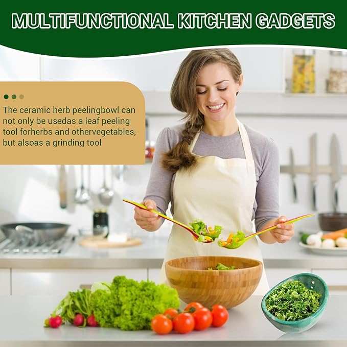 Pottery Herb Stripper Bowl – 4-Slot Herb Stripper with Multiple Hole Sizes, Ergonomic Design, Separating Leaves and Stems for Thyme, Basil, Rosemary, and More (White)