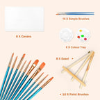 8 Pack 8x10 in Canvas Boards for Painting,Canvas for Painting with 9.5" Easel, Art Canvas Painting Kit with 10 Brushes & 2 Paint Tray for Kids Teenagers Acrylic Pouring Oil Water Color Gift…