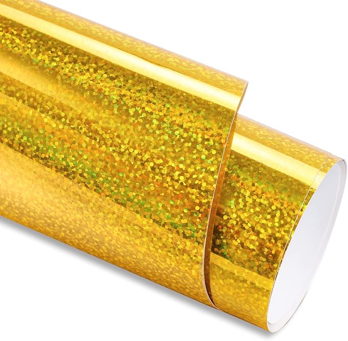 GIRAFVINYL Holographic Gold Vinyl - 12" x6ft Gold Permanent Glitter Vinyl for DIY Crafts, Signs, Home and Car Decal
