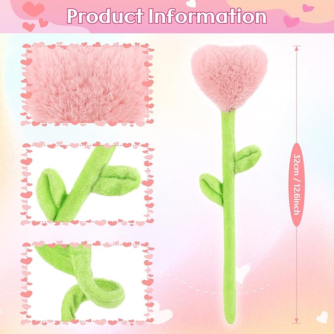 10 Pcs Plush Heart Floral Stuffed Bendable Stems Plush Bouquet Toy Soft Rose Flower 12.6 Inch for Christmas Classroom 2025 Mother's Day Valentines Day Girl Girlfriend Wife(10 Pcs Colorful Heart)