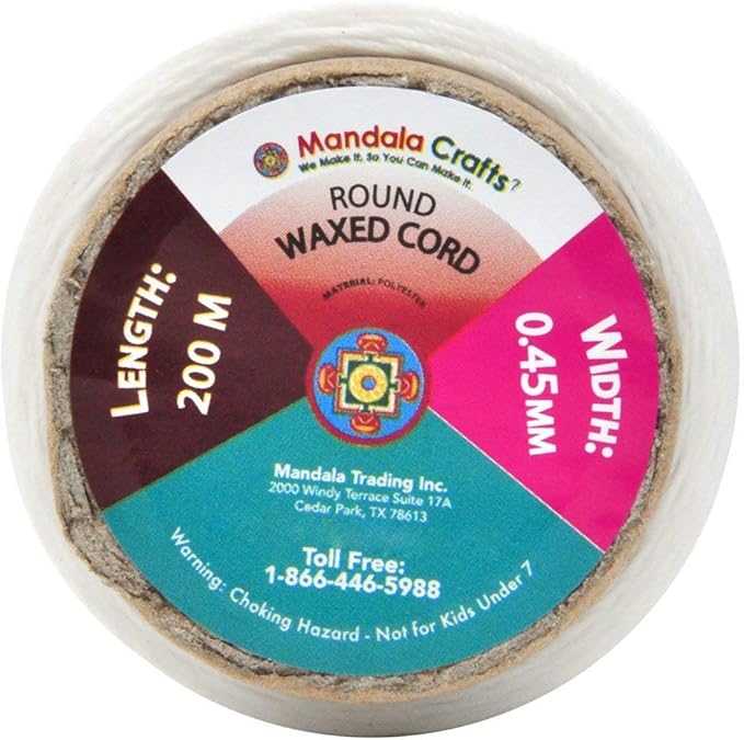Mandala Crafts Natural Round Waxed Thread for Leather Sewing - 219 Yds 200M 0.45mm Polyester Leather Thread String Waxed Cord for Leatherwork, Beading, Bookbinding, Hand Stitching