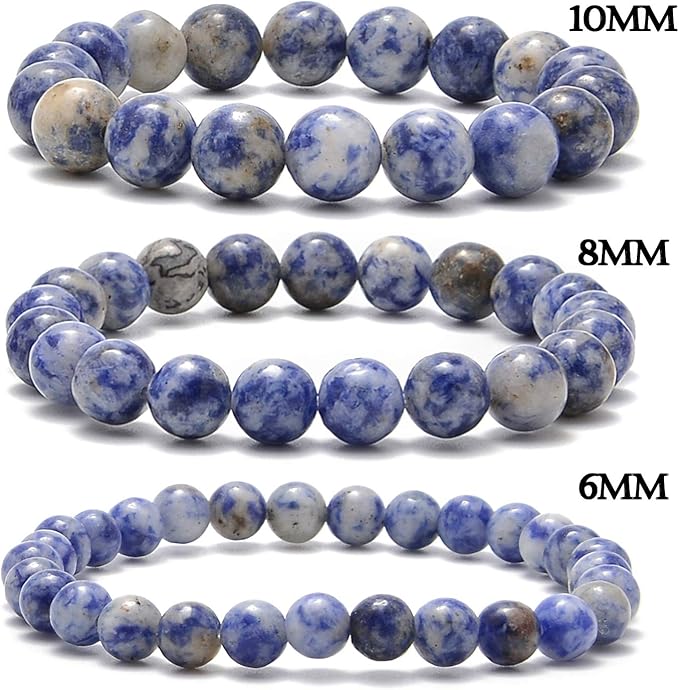 NCB 100pcs 10mm Natural Gemstone Loose Beads Round DIY Bracelet Necklace for Jewelry Making, Includes Elastic String and Beading Needle (Blue Spot Jasper, 10mm 100Beads)