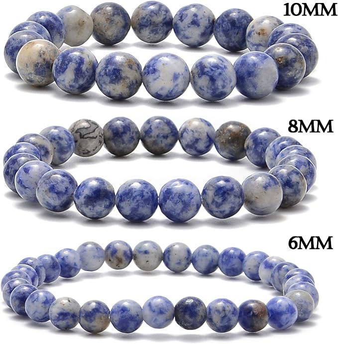 NCB 100pcs Natural Stone Beads 8mm Round Genuine Real Stone Beading Loose Gemstone DIY Charm Smooth Beads for Bracelet Necklace Jewelry Making (Blue Spot Jasper, 8mm 100Beads)