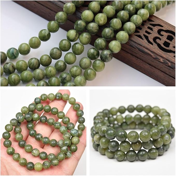 Natural Stone Genuine Stones DIY Canadian Jade Round Beads 8mm 100pcs Beading Loose Gemstone Hole Size 1mm Charm Smooth Beads for Bracelets Necklaces Earrings (Canadian Jade 8mm)