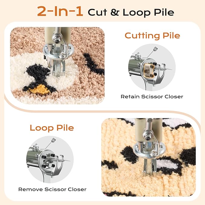 BESGEER Cordless Rug Tufting Gun with Carpet Trimmer Kit, Tufting Gun Starter Kit with 2pcs 4.0Ah Batteries，2 in 1 Cut Pile and Loop Pile Tufting Gun, with Tufting Cloth and Yarn Beginners