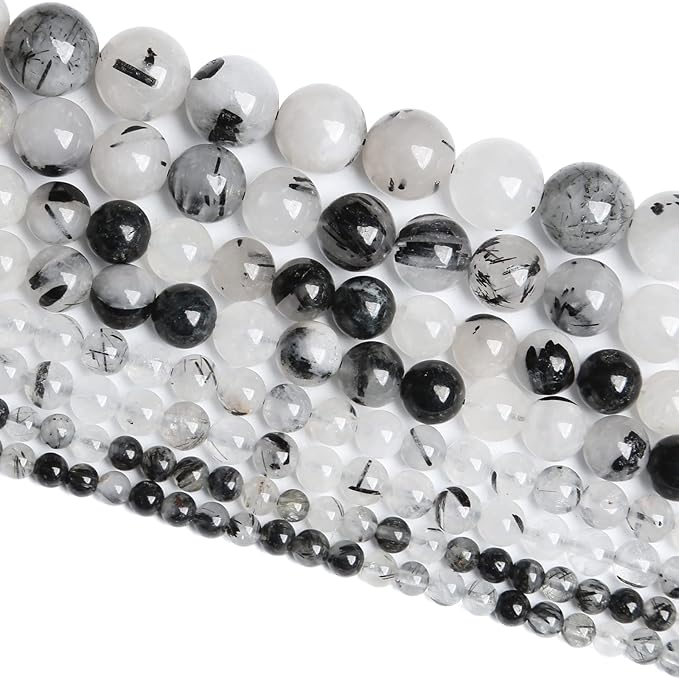 4MM 86PCS Natural Crystal Stone Black Rutile Quartz Gemstone 2A Grade Loose Beads for Jewelry Making DIY Bracelet Necklace Semi Precious Beads 1 Strand