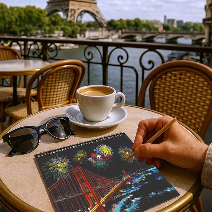 Scratch Art Book(A4-10Page) for Adults & Teens – ASMR Stress-Relieving Scratch Off Art | Paint by Scratch Kit Set | Travel Landmarks & Engraving Art | Creative Gift for Adults (Colorful City Series B)