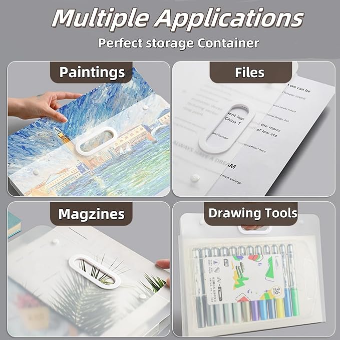 4 Pack Art Portfolio Folder, 17" x 13" Clear Poster Storage Bag with Handle, Plastic Waterproof Bulletin Board Holder Painting Container for Artwork, Drawing Pads, Charts