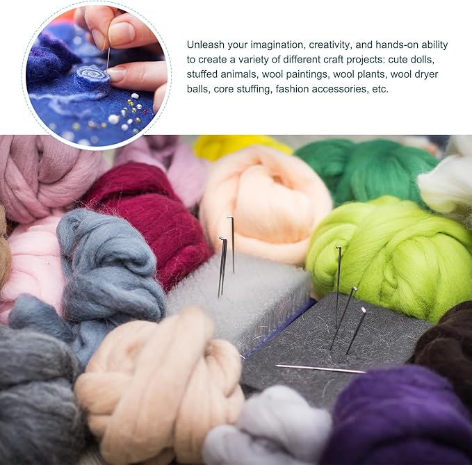 uxcell Needle Felting Wool, 1.76oz Natural Fibre Wool Roving Yarn Felting Supplies for Needle Felting DIY Handcrafts, Rose Red
