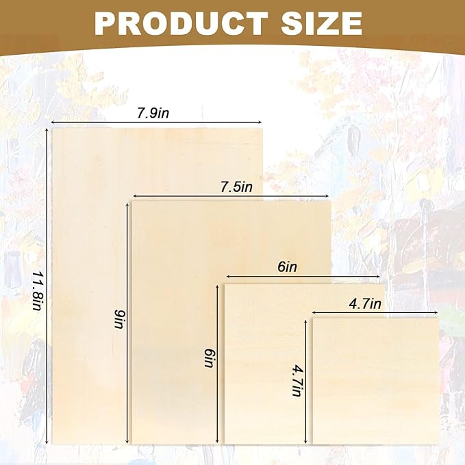 18 Pack Unfinished Wood Canvas Panels Kit Wooden Panel Boards Wood Paint Pouring Panels Wooden Canvas Panels Boards for Painting, Pouring Art, Crafts/11.8x7.9Inch/9x7.5Inch/6x6Inch/4.7x4.7Inch
