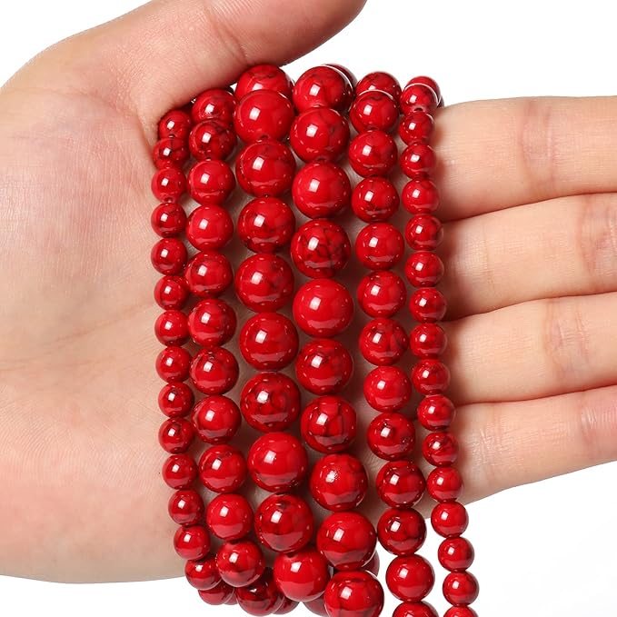 8mm Red Beads for Bracelets Turquoise Beads, Natural Stone Beads Gemstone Beads for Jewelry Making,DIY Bracelet Necklace 45pcs