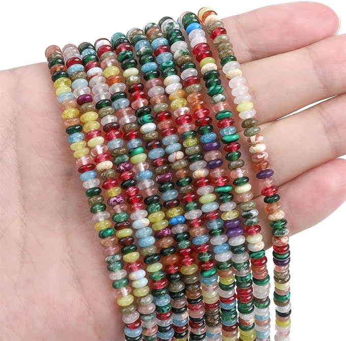 Natural Mix Colored Stone Spacer Beads Caps Rondelle Disk Loose Beads for Beading Jewelry Making 4mmx2mm 38cm