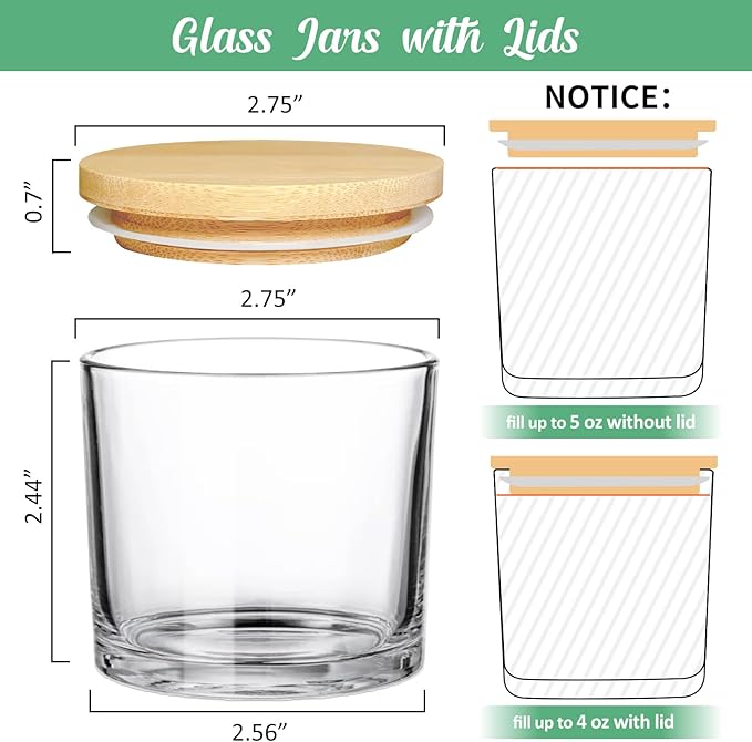 4oz Candle Jars 12 Pack- Small Clear Empty Glass Jars with Bamboo Lids, Stickers and labels, Bulk Glass Jar for Making Candles Containers, Ideal for Candle Business Owners