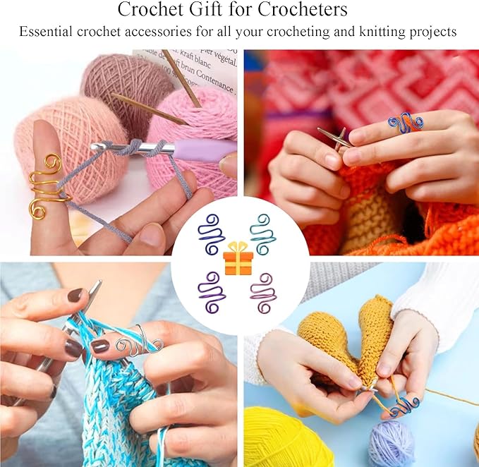 4Pcs Crochet Rings for Finger, Crochet Tension Ring for Crocheting Open Adjustable Yarn Guide Crochet Tension Ring Crochet Accessories Knitting Ring for Finger (Multicolor-A), SATONBEYI