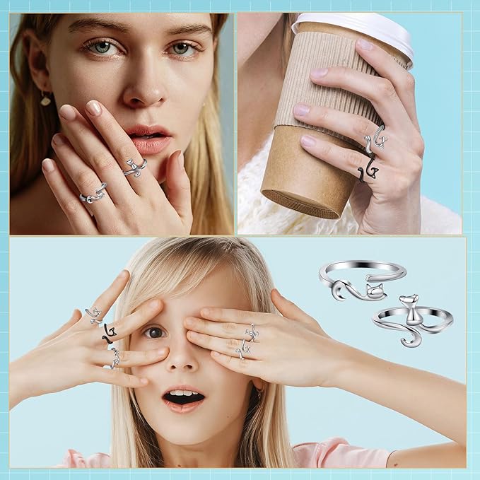 MARFOREVER 5 Pcs Crochet Rings Cat Crochet Tension Ring, Adjustable Crochet Tension Loops for Fingers Yarn Guide Knitting Crochet Accessories with Box for Mom Grandma Women